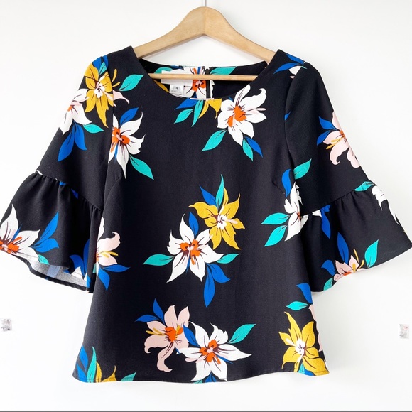 Corey Lynn Calter Anthropologie floral bell sleeve vibrant blouse - Picture 1 of 5
